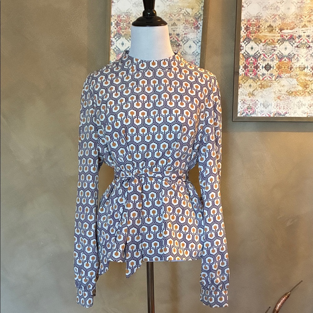 Geometric Print Long-Sleeve Top - Black, Amber & White